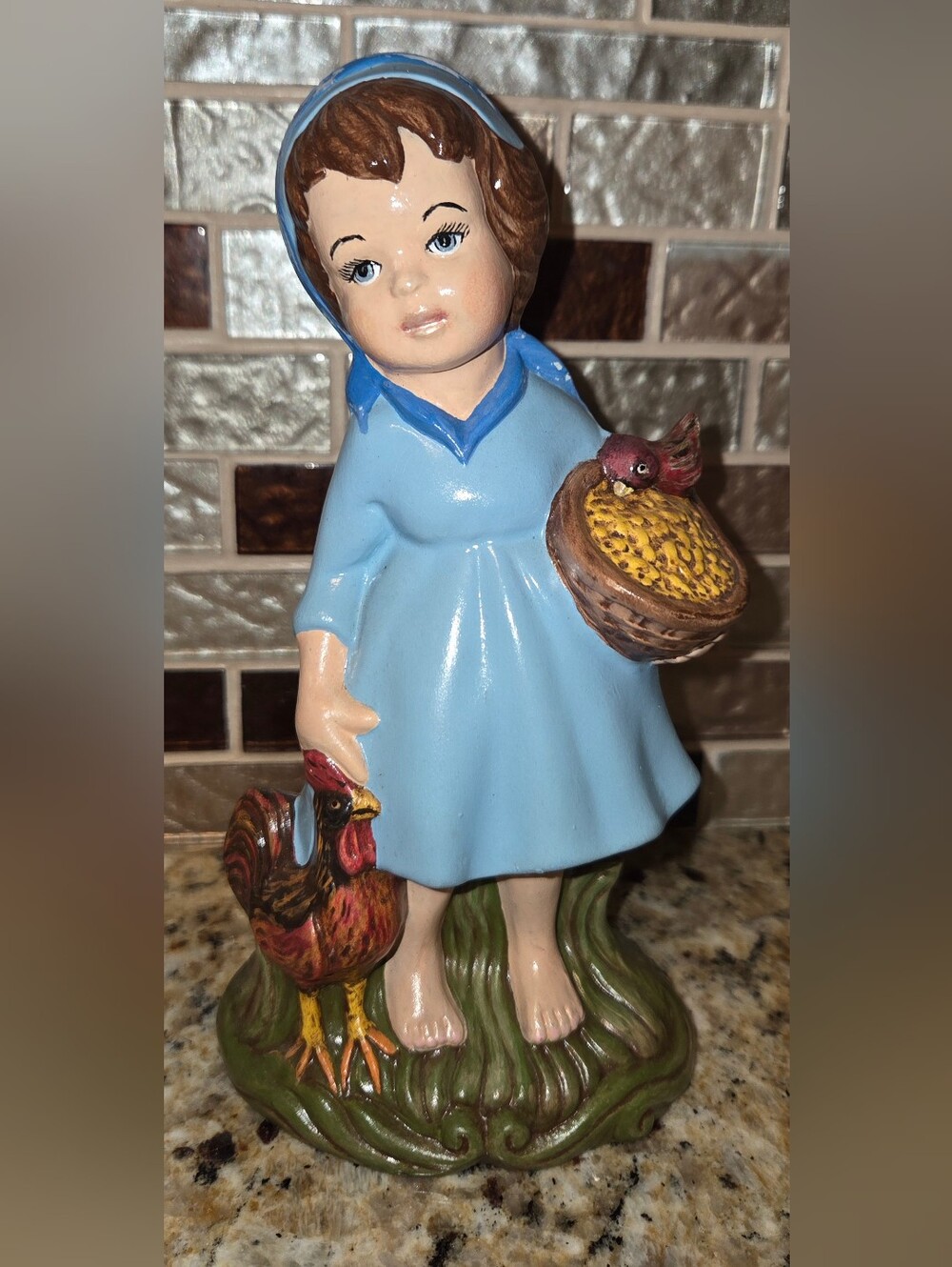 Blue Hand-Painted Girl Figurine Home Accent